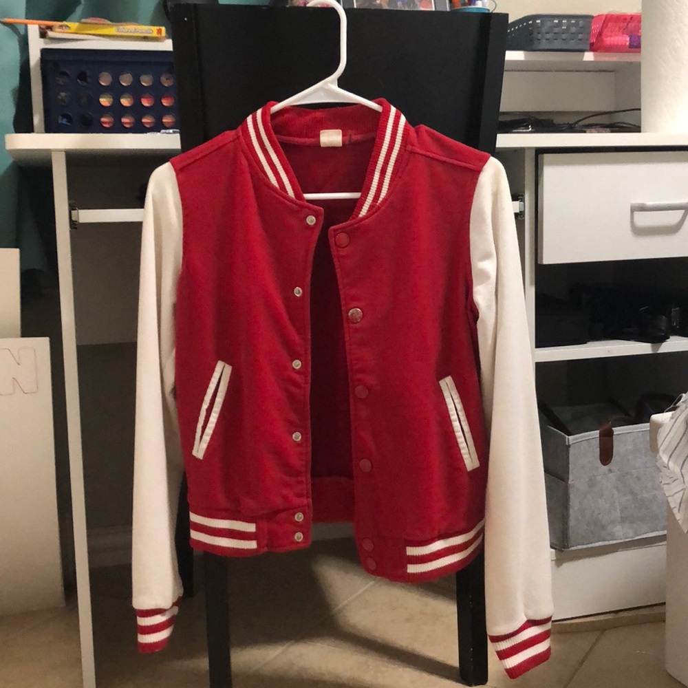 red and white letterman jacket